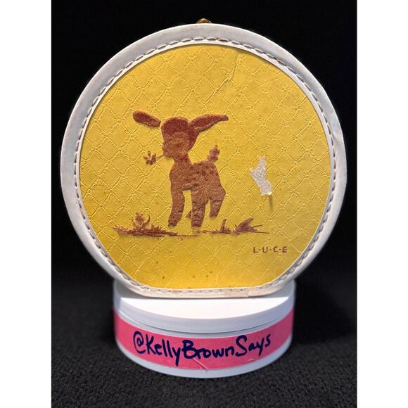 Vintage 1950 Luce Flocked Fawn Yellow Child’s Round Travel Case Toy - Picture 1 of 9
